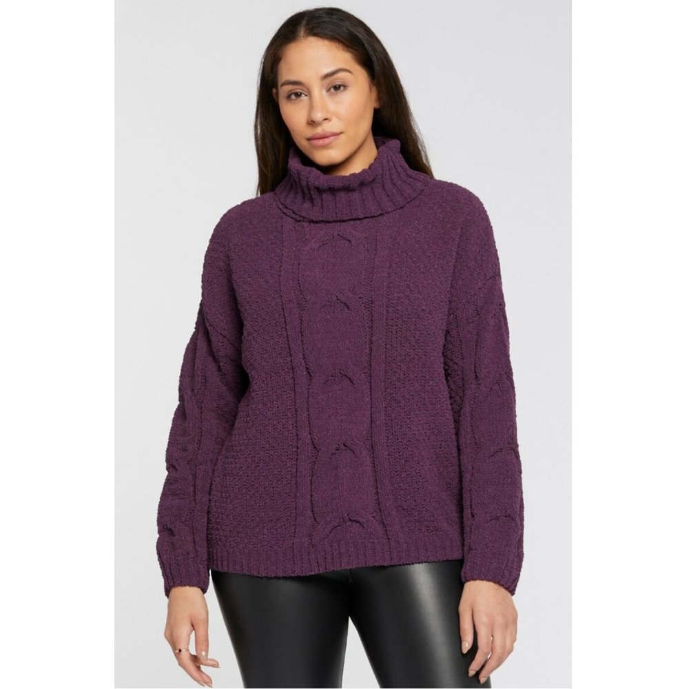 Seven 7 Cable Knit Cowl Neck Chenille Sweater Womens Small -Blackberry Wine- NWT